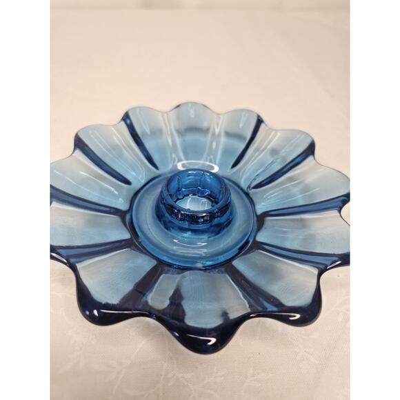 Vintage Federal Glass Candle Holders PAIR Celestial Ribbed Blue Glass 5 3/8" Art - Picture 3 of 8